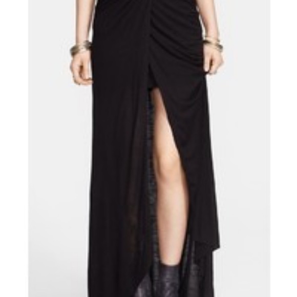 Free People - Maxi Skirt- High Slit- Black - Picture 2 of 7